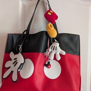 Disney Red and Black Mickey/Minnie Reversible Shoulder Bag with Character Charms